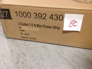 lot 80 image: 3-Outlet Mini Power Strip with 1.5 ft. Cord CASE 108 PK New