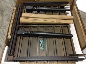 lot 108 image: HAMPTON BAY Jasper Ridge Farmhouse Black Frame Rectangular Metal Outdoor Patio Dining Table with Wood Grain Tabletop