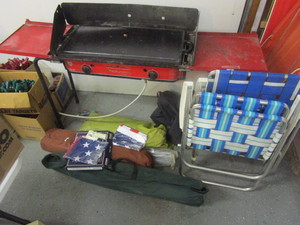 lot 739 image: CAMPING PACKAGE WITH COTS, TENTS, STOVE AND MORE