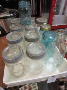lot 797 image: VINTAGE BALL JARS AND MILK BOTTLE