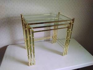 lot 11 image: 3 Brass & Glass Nesting Tables