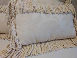 lot 246 image: 3 White Throw Pillows with Fringe