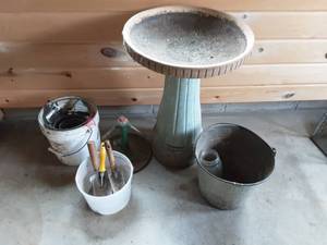 lot 80 image: Bird Bath & Garden Implements