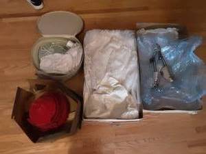 lot 90 image: Vintage Wedding Dress, Hair Dryer, Hat