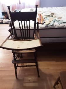 lot 97 image: Vintage High Chair & Baby Clothes