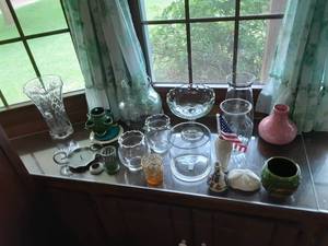 lot 203 image: Lot Of Crystal Vases, Pottery, Lenox Vase, Vintage Flower, Frogs, More
