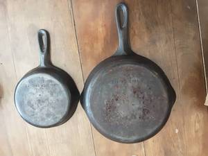 lot 213 image: 2-Cast Iron Pans 6 12, 9