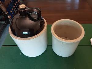 lot 253 image: Brown Glazed Jug & Crock