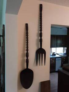 lot 265 image: Large Carved Fork & Spoon 40