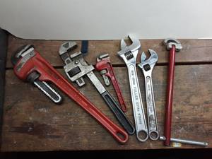 lot 320 image: 3-Pipe Wrenches, 2-Adjustable Wrenches, Sink Wrench