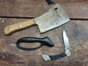 lot 336 image: Cleaver, Knife, Sharpener