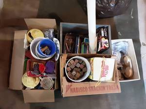 lot 359 image: Toys, Blocks, Wood Crate, Misc. Knick-Knacks