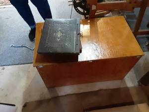lot 361 image: Wood Toy Box Full Of toys, Old Scrap Books