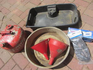 Gas Can, Oil Pan, Funnels