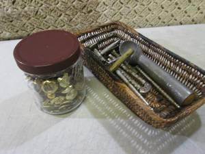 Jar of Vintage Metal Buttons and Ot...