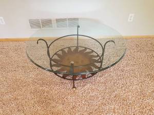 lot 11 image: Rustic Sun Iron and Glass Top Coffee Table