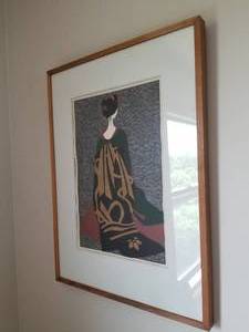 lot 51 image: Kiyoshi Sait Japanese Woodblock Print - Geisha in Emerald and Gold, Signed