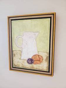lot 63 image: Original Oil Stilllife Pitcher & Fruit by J. Christopher Benz