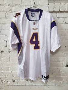 lot 54 image: Vikings White Game Jersey  Brett Favre #4 Size 56