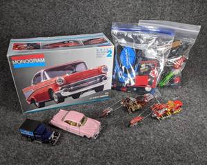 lot 20 image: Monogram 1957 Chevy Hardtop Model Kit and Miscellaneous Other Auto-Related Collectibles