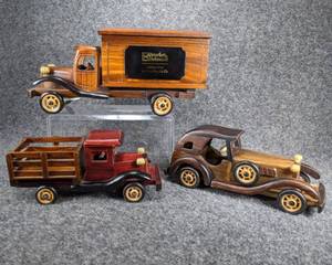lot 97 image: Lot of 3 Wooden Collectible Vehicles