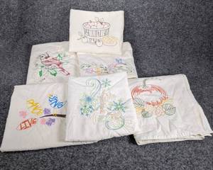 lot 104 image: Lot of 6 Embroidered Flour Sack Towels