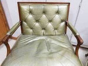 lot 134 image: Vintage Pair of Lime Pearl Leather Arm Chairs