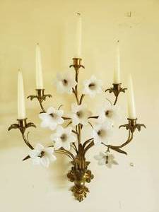 lot 138 image: Gorgeous Italian Brass & Art Glass Sconces, Pair