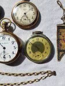 lot 3 image: Antique Pocket Watch Collection of 5 with Chains and Fob