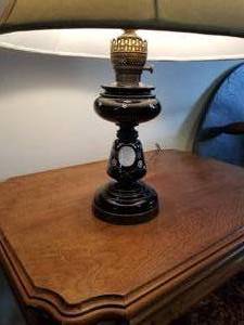 lot 114 image: Antique Black Painted Converted Oil Lamp