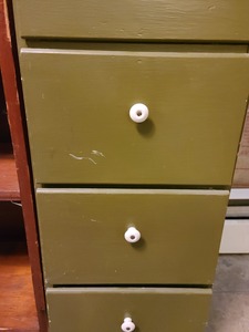 lot 25 image: Lot Of Wooden Bookshelf And Painted 3 Drawer Storage Cabinet