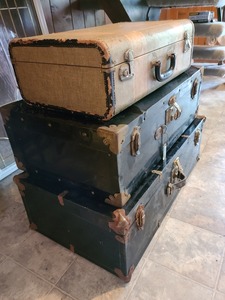lot 30 image: Two Black Metal Trunks And Vintage Luggage