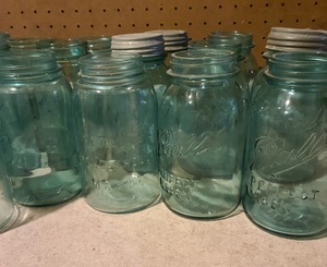 lot 64 image: Large Lot Of 25 Vintage Blue Mason Jars