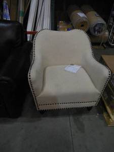 lot 110 image: SEIBERT LINEN MODERN ACCENT CHAIR - BEIGE - BAXTON STUDIO
