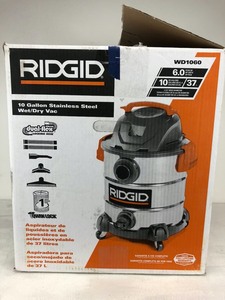 lot 17 image: Rigid Stainless Steel WetDry Shop Vacuum with Filter, Hose and Accessories, 10 Gal. 6.0-Peak HP