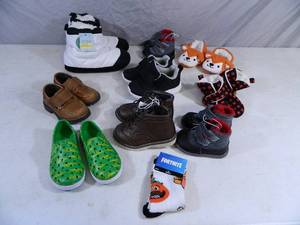 lot 195 image: 9 New Pair of Kids Shoes and 1 Pair of Fortnite Socks
