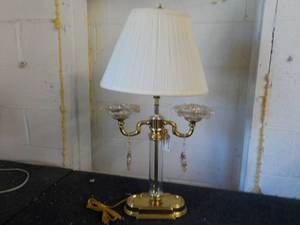 lot 122 image: Brass Amber Glass Lamp with new Wir...