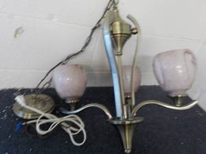 lot 128 image: 3 Light art Glass Shades ceiling Li...