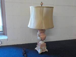 lot 130 image: Pink with Grapes Motif Ceramic Lamp...