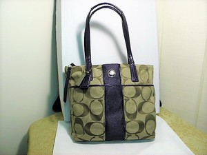 Authentic Coach Signature Stripe Tote Khaki and Purple