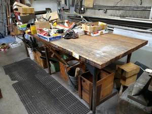 lot 121 image: Wood Top Steel Work Bench, 120x42x3...