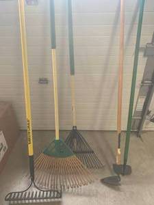 Lot of 5 Rakes & Hoes