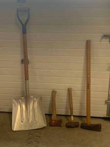Lot of 4 Sledge, Axe, Shovel