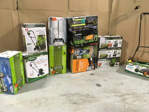 Pallet with assorted branded outdoor tools- mowers and tillers customer returns various models and conditions