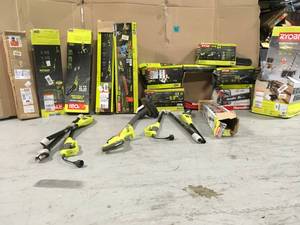 Pallet with assorted Ryobi Outdoor Tools customer Returns various models and conditions