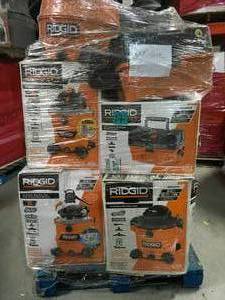 Pallet with assorted Ridgid Shop Vacs various sizes and conditions