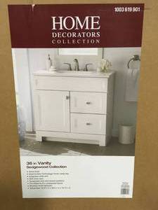 Pallet with assorted Bathroom furniture includes 2 vanities And Mirror in good condition review pictures