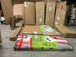 Pallet with assorted shelve units various sizes and conditions
