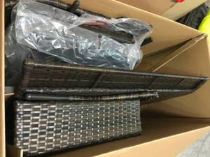 Pallet with Salvage outdoor furniture - Patio set includes chair only - missing cushions and table - gazebo has a damaged piece review pictures