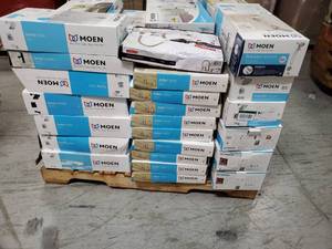 Pallet with assorted Salvage Moen Faucets customer returns used or missing parts
